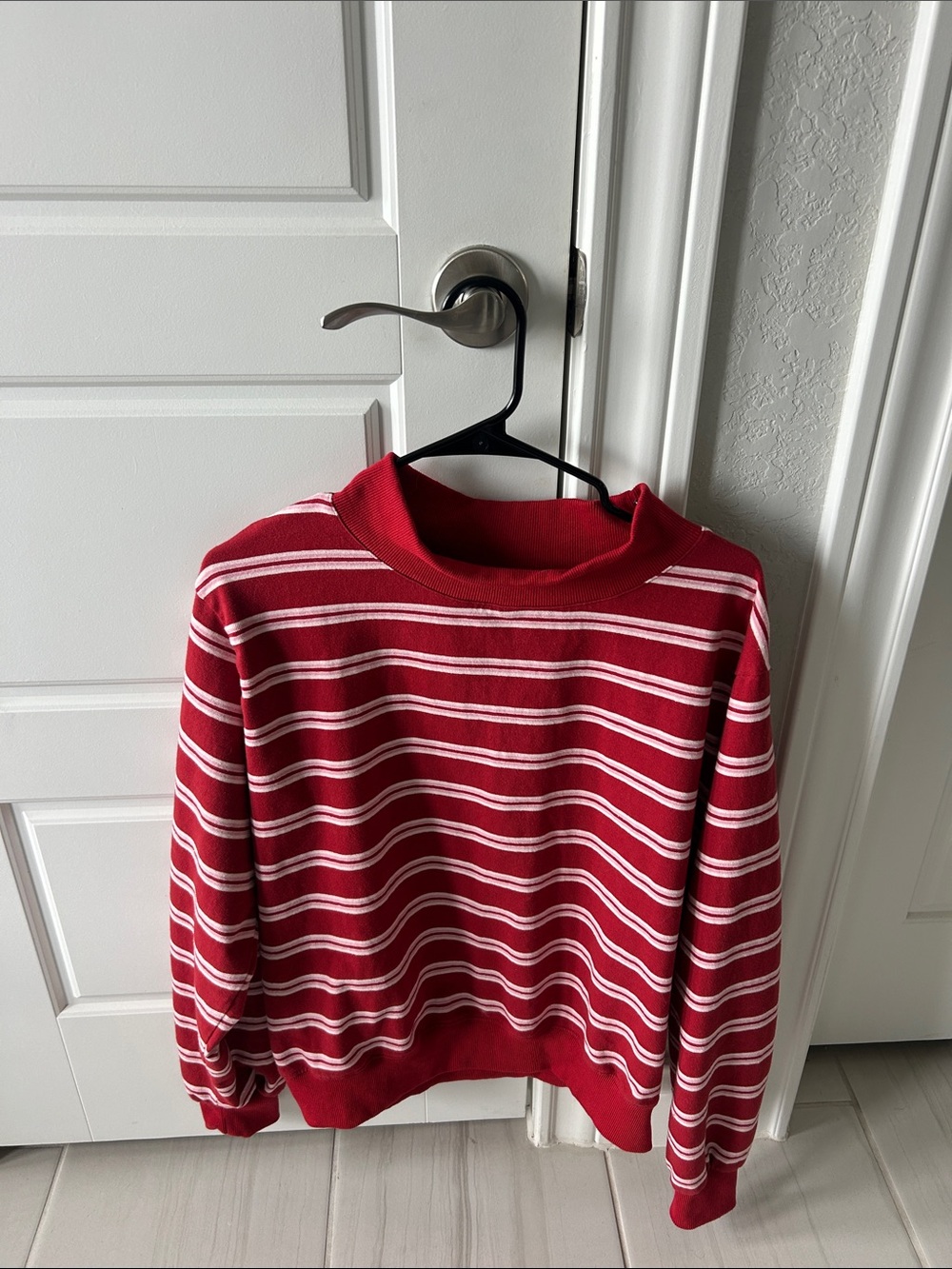 Parke Red and White Striped Turtleneck Sweatshirt